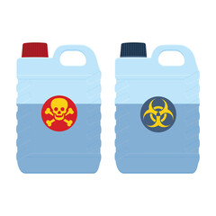 Plastic Containers Holding A Blue Toxic Waste Liquid
