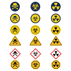 Set of Different Danger Signs on White Background