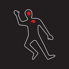 Crime scene body outline victim. Criminology Police Crime Investigation Scene