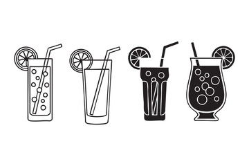 Vector Lemonade glass line and solid icon set pack outline different style. Symbol, logo