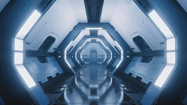 Futuristic corridor with hexagonal design