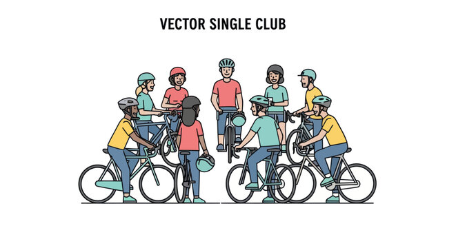 Diverse Group of Cyclists with Bicycles and Helmets Vector Illustration.