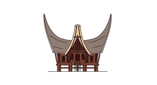 Traditional Indonesian Rumah Gadang House with Curved Roofs.