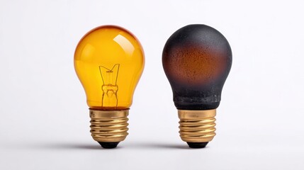 Bright New Light Bulb Beside Burnt Out Bulb in Dark Background for Home Decor and DIY Projects