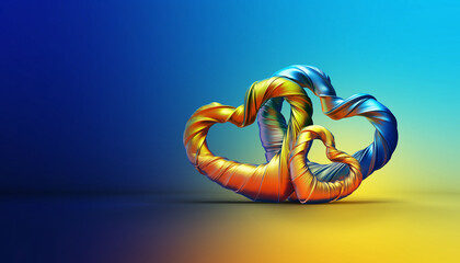 Serce walentynkowe w odcieniach żółtego i złota na niebiesko żółtym tle. Symbole dnia zakochanych.