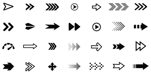 Arrow icon set. Arrow cursor. Collection of different arrow signs. Black arrows icons. Vector illustration.