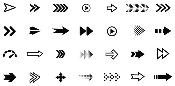 Arrow icon set. Arrow cursor. Collection of different arrow signs. Black arrows icons. Vector illustration.