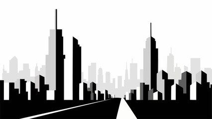 Fototapeta premium Modern City Skyline Silhouette with Road.