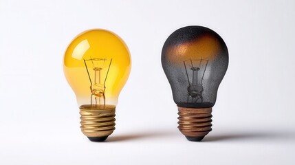 Bright Light Bulb Displaying Contrast in Color and Design Against White Background
