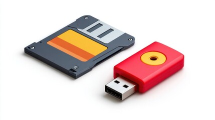 Vintage Floppy Disk and Modern USB Flash Drive Side by Side Showing Evolution of Data Storage Technology