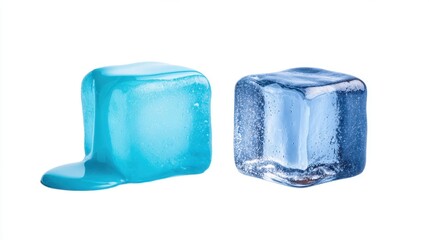 Melting Ice Cubes in Vivid Colors Next to Each Other on a Clean White Background