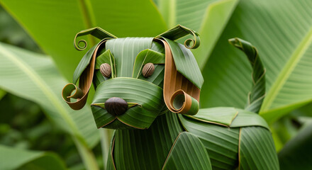 handicrafts from banana leaves making dog characters