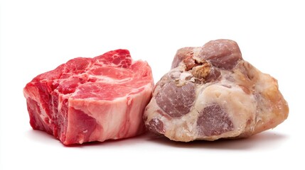 Fresh Cuts of Meat Displayed Together with One Discolored Piece, Ideal for Culinary and Food Photography Use