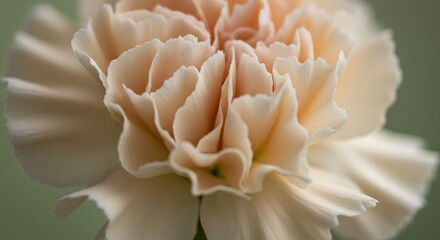 柔らかな光がクリーム色カーネーションの繊細な花びらを優しく撫で穏やかな曲線と上品な美しさを際立たせる. AI Generated