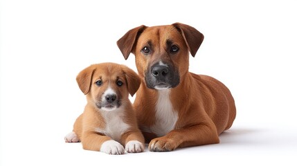 Full Grown Dog and Playful Puppy Together on Isolated Background