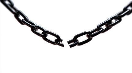 Isolated Silhouette of a Broken Chain Against a White Background Symbolizing Freedom and Separation