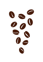 Falling Coffee Beans Vector Illustration Isolated on White Background, Flying Roasted Coffee Bean Composition in Flat Design for Branding and Packaging
