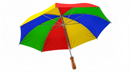 Obraz premium A colorful umbrella, predominantly featuring shades of blue, red, green, and yellow. The umbrella is open, revealing its multi-colored canopy.