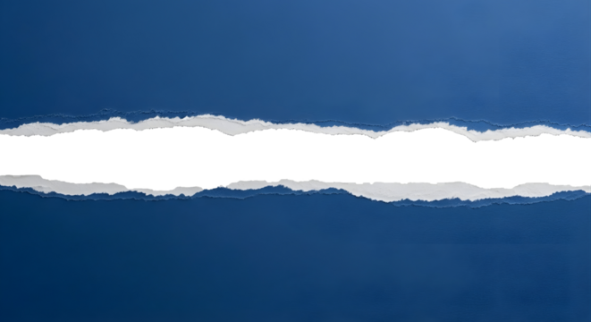 A dark blue background with a torn paper effect revealing on transparent background  - Powered by Adobe