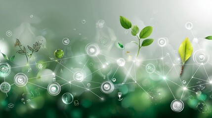 A green background with a bunch of different shapes and lines