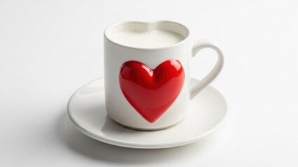 Heart shaped coffee cup on white background