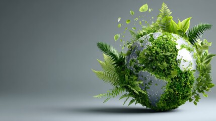 A green and white globe with plants growing out of it