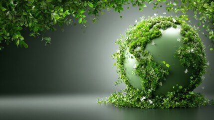 A green globe with leaves and flowers on it
