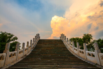 Xiuyi Bridge stone arch bridge sunset landscape at the Summer Palace, Beijing, China