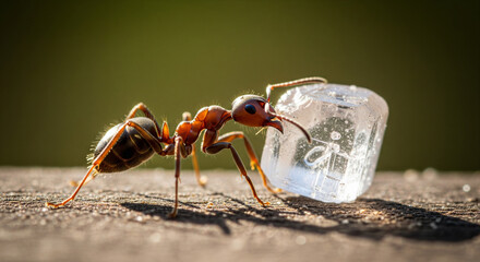 close up of ants lifting sweet sugar