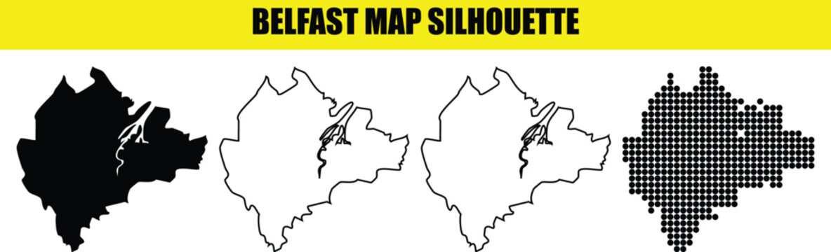 Belfast map silhouette map united kingdom illustration abstract dotted outline blank solid shapes graphic element vector art