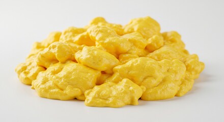 温かな光に包まれ輝くふわふわスクランブルエッグ朝食を彩る鮮やかな黄色. AI Generated