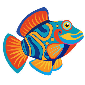 Colorful Mandarin Fish Dragonet Tropical Fish Vector Illustration