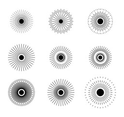 Sun Icon Set Vector Illustration Isolated on White Background, Simple Flat and Line Art Sun Symbols for Summer, Weather and Design