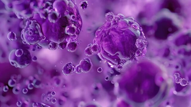 Colorful purple soap bubbles floating in a bath tub.