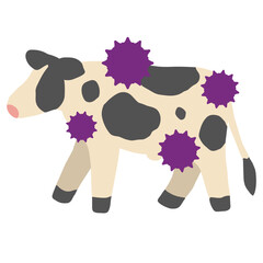 ウイルスや病気に感染した乳牛のイラスト