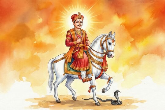 Dev Narayan Ji Royal Avatar on Horse &ndash; Hindu Devotional Stock Artwork