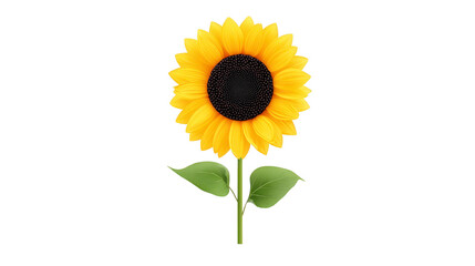 Obraz premium Sunflower with bright yellow petals and green leaves on single stem, isolated on transparency background, symbolizing happiness and summer, detailed botanical illustration
