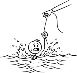 Obraz premium Stick figure drowning in water reaching for help.
