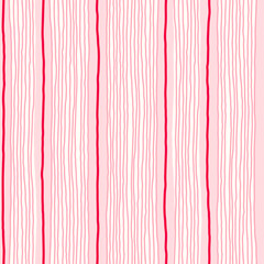 Pink stripe seamless pattern, girly background, cute stripe print. Vector stripes, wavy hand draw doodle lines