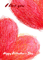 Valentine Day vector card. Hand drawn pen doodle hearts
