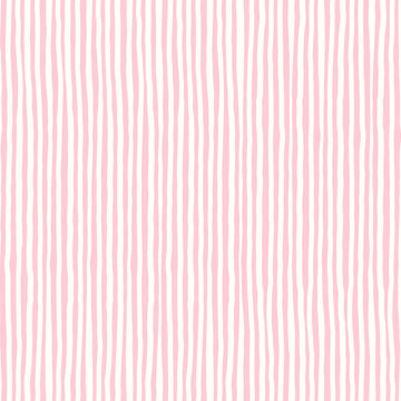Cute baby pink stripes pattern, girly seamless print. Vector stripes, hand draw doodle lines