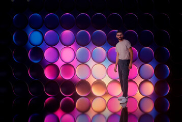 Colorful portrait by gradient wall 3D background