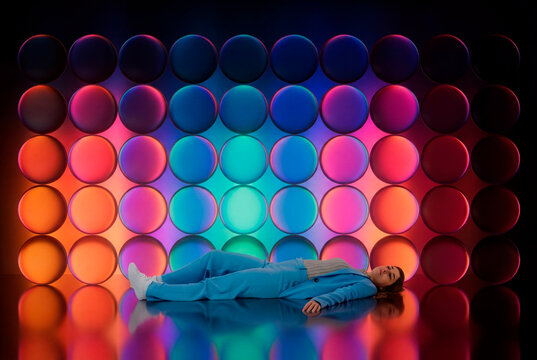 Fashion concept with rainbow 3D wall glass shapes, design
