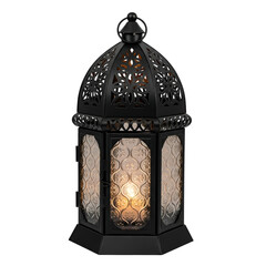 Beautiful black metal lantern with intricate design and soft glow