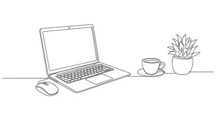 A simple workspace with laptop and coffee