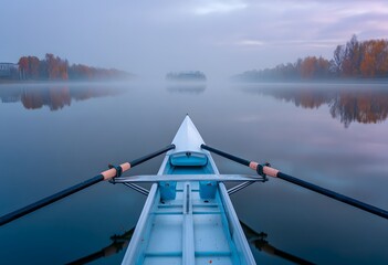 Rowboat View Across a Calm Lake at Dawn