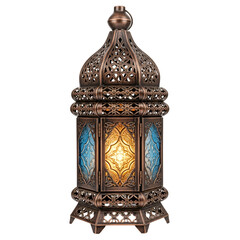 Beautiful ornate lantern with intricate design and blue glass