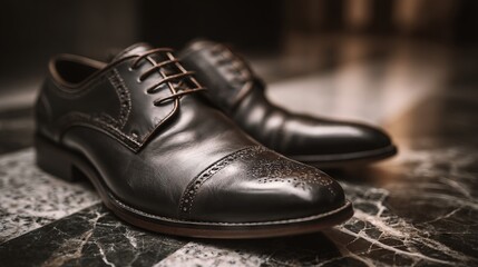 Elegant Formal Shoes Positioned on a Polished Floor Showcasing Fine Craftsmanship