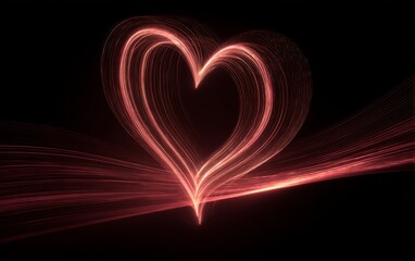 Glowing heart light trail on dark background