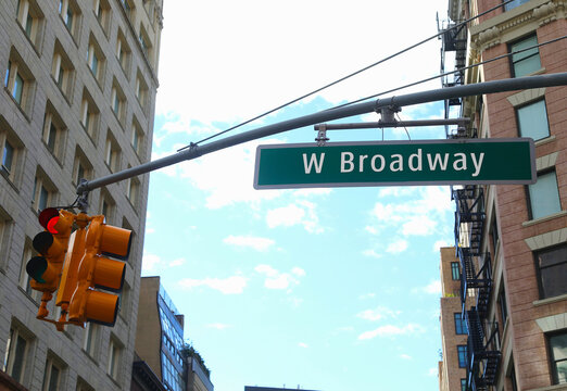 city street sign for w broadway new york city